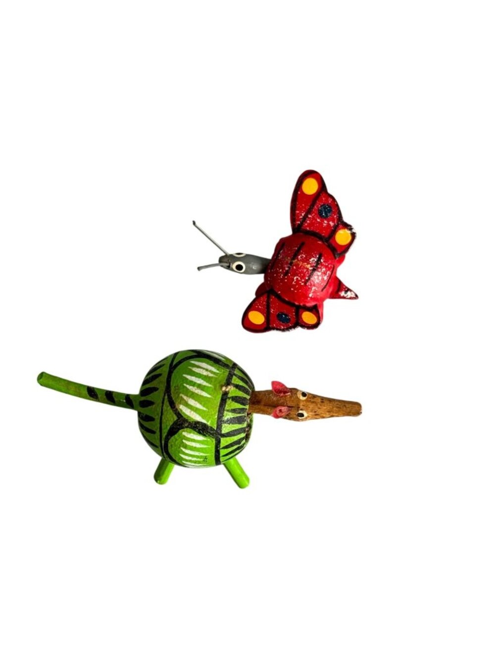 Mexican Alebrije Bobbleheads Armadillo Butterfly Hand Painted Folk Art Set - Picture 6 of 7